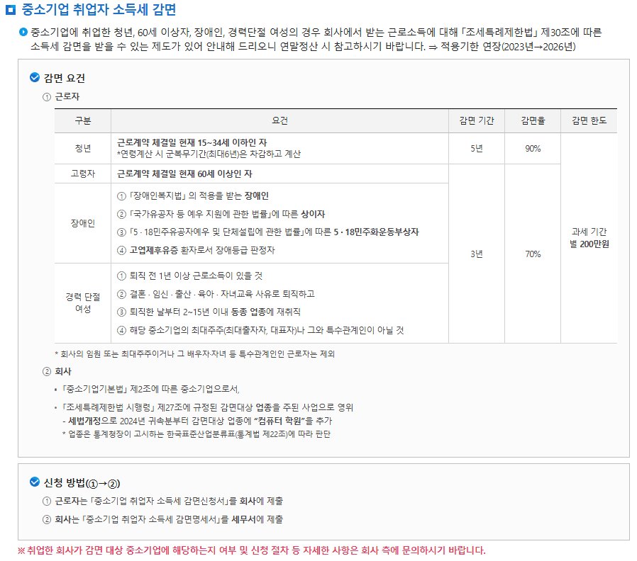 중소기업 취업자 소득세 감면